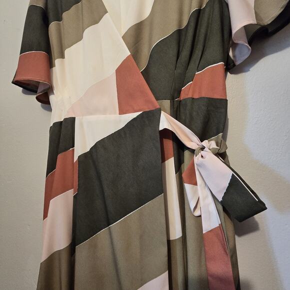 Hutch Anthropologie Abstract Wrap Maxi Dress Womens LG Green Geometric Flowy - Picture 6 of 16